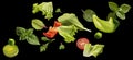 Falling salad leaves isolated on black background Royalty Free Stock Photo