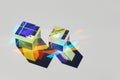 Falling shadow of two glass cubes with many colored rays Royalty Free Stock Photo