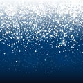 Falling Shining Snowflakes and Snow on Blue Background. Christmas, Winter and New Year Background. Realistic Vector Royalty Free Stock Photo