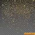 Falling Shiny Gold Glitter Confetti isolated on transparent background.