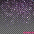 Falling Shiny purple Glitter Confetti isolated on transparent background.