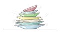 Stack of colorful plates wobbling precariously on a white background Keywords: stack, plates Royalty Free Stock Photo