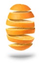 Falling sliced orange fruit