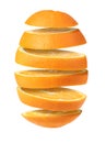 Falling sliced orange fruit