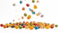 Falling small, colored candies isolated on transparent background. Royalty Free Stock Photo
