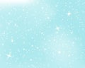 Falling snow. Blue sky with stars and clouds. Sparkle starry background. Vector illustration with snowflakes. Winter snowing sky.