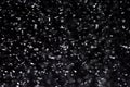 Falling  snow at night. Bokeh lights on black background, flying snowflakes in the air. Overlay texture. Snowstorm Royalty Free Stock Photo