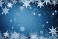 Falling snow and snowflakes. Winter christmas abstract blue background, Royalty Free Stock Photo