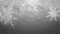 Falling snow on transparent background. Snowfall texture, snowflakes are falling down, transparent overlay effect Royalty Free Stock Photo