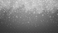 Falling snow on transparent background. Snowfall texture, snowflakes are falling down, transparent overlay effect Royalty Free Stock Photo