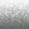 Falling snow on a transparent background. Vector illustration 10 EPS. Abstract white glitter snowflake background