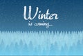 Falling snow vector. Winter snowfall in the forest woods. Winter is coming.