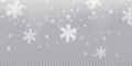 Falling snowflake pattern background of white cold snowfall overlay texture on transparent background. Winter Xmas snow f