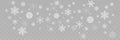 Falling Snowflakes different shape. Snowflakes, isolated on transparent background. Falling Snowflakes. Winter Christmas Royalty Free Stock Photo