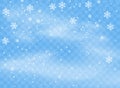 Falling snowflakes flakes on isolated background, Blizzard with wind. Overlay design element. Christmas decoration. Vector. Royalty Free Stock Photo