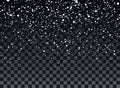 Falling snowflakes on a transparent dark background. Overlay element. Winter decoration for New Year and Christmas holiday.