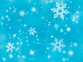 Falling snowflakes wallpaper. Snowfall sky, white and blue background. Winter and new year holidays. Christmas Royalty Free Stock Photo