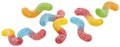 Sour gummy worms isolated on white background, full depth of field Royalty Free Stock Photo