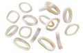 Falling squid rings close-up on a white background, cut. Sliced rings squid isolated Royalty Free Stock Photo