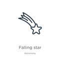 Falling star icon. Thin linear falling star outline icon isolated on white background from astronomy collection. Line vector sign Royalty Free Stock Photo