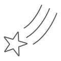 Falling star thin line icon, night and space, shooting star sign, vector graphics, a linear pattern on a white