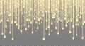 Falling stars, glitter rain, golden star dust, bright yellow sparkles isolated on a transparent background.