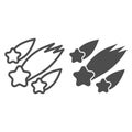 Falling stars line and solid icon. Abstract shooting comets or starfall symbol, outline style pictogram on white