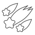 Falling stars thin line icon. Abstract shooting comets or starfall symbol, outline style pictogram on white background