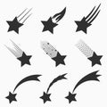 Falling stars vector icons set. Shooting meteorites and comets with tails. Vector. Royalty Free Stock Photo