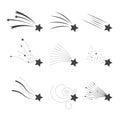 Falling stars vector set. Shooting stars isolated from background. Icons of meteorites and comets. Falling stars with