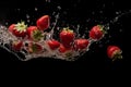 Falling strawberries water. Generate ai Royalty Free Stock Photo