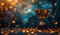 With falling streamers and confetti, the winner's trophy is gold Royalty Free Stock Photo