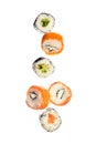 Falling sushi maki rolls