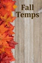 Falling Temps with fall leaves on weathered wood Royalty Free Stock Photo