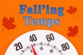 Falling Temps word message with closeup of a thermometer at 40 degrees Royalty Free Stock Photo