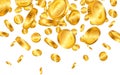 Falling from the top a lot of Euro gold coins on white background. Vector illustration Royalty Free Stock Photo