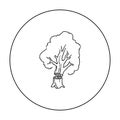 Falling tree icon in outline style isolated on white background. Sawmill and timber symbol stock vector illustration.