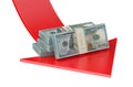 Falling of the USA Dollar concept with arrow down Royalty Free Stock Photo