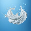 Falling white cream milk yogurt swirl falling on a blue background Royalty Free Stock Photo