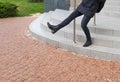 Falling Woman on Slippery Stairs, Icy Steps Fell, Unsafe Wet Steps, Slippery Stairs Problem Royalty Free Stock Photo