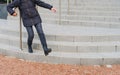 Falling Woman on Slippery Stairs, Icy Steps Fell, Unsafe Wet Steps, Slippery Stairs Problem Royalty Free Stock Photo