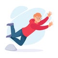 Falling Young Man Character Slip on the Ground Vector Illustration Royalty Free Stock Photo