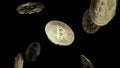 Fallling bitcoins on black background