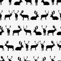 Fallow deer black silhouette seamless pattern