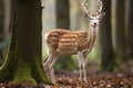 Fallow deer Dama dama in the forest, European fallow deer or common fallow deer, AI Generated