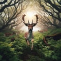 Fallow deer runs through green English countryside Royalty Free Stock Photo