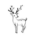Fallow deer. Fallow deer simple black and white line art vector logo Royalty Free Stock Photo