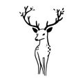Fallow deer. Fallow deer simple black and white line art vector logo Royalty Free Stock Photo