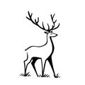 Fallow deer. Fallow deer simple black and white line art vector logo Royalty Free Stock Photo