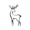 Fallow deer. Fallow deer simple black and white line art vector logo Royalty Free Stock Photo